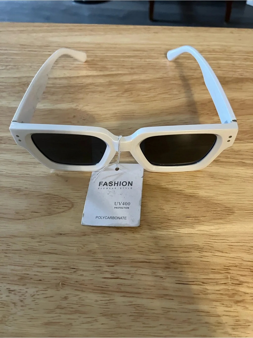 White Square Frame Women's Sunglasses - Polarized Black Lenses